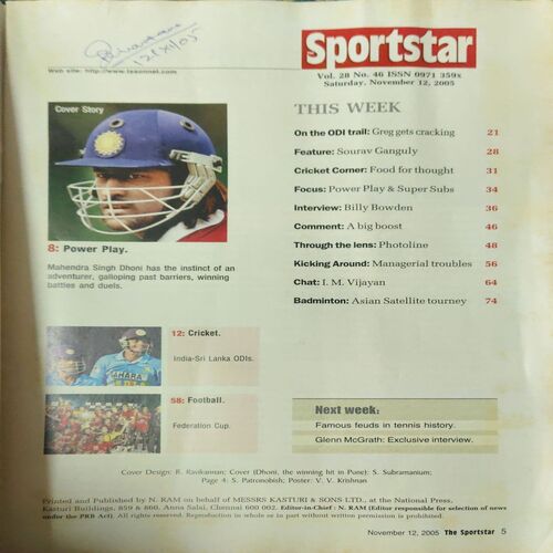 Document_98 Sportstar ( 12th November 2005 ) ( No Poster Inside )