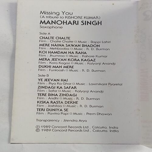 Document 2_15 AUDIO CASSETTES ; MANOHAEI SINGH , MISSING YOU A TRIBUTE TO KISHORE KUMAR