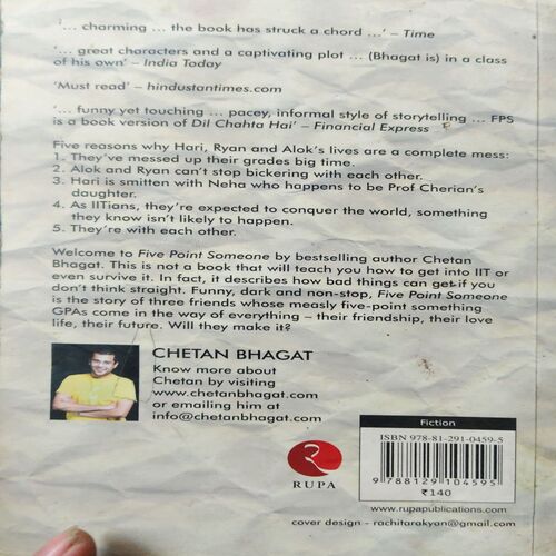 Five Point of someone (No. of pages = 270 ) (by = Chetan Bhagat )