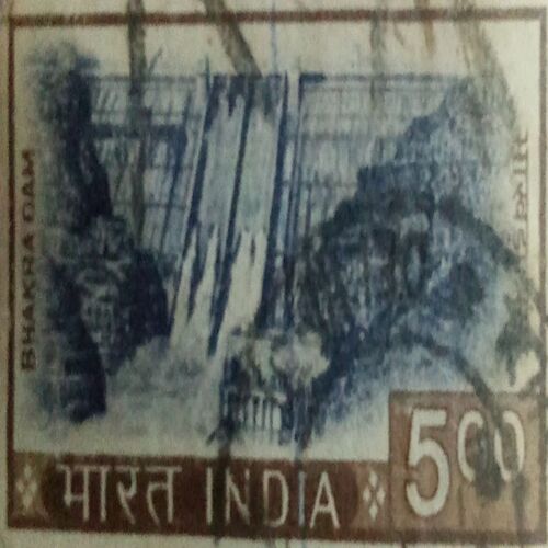USED-BHARTA INDIA 500 BHAKRADAM POSTAGE STAMP. USED-BHARTA INDIA 500 BHAKRADAM POSTAGE STAMP.